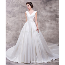 2017 newest style shine satin V-neck wedding dress with real pictures